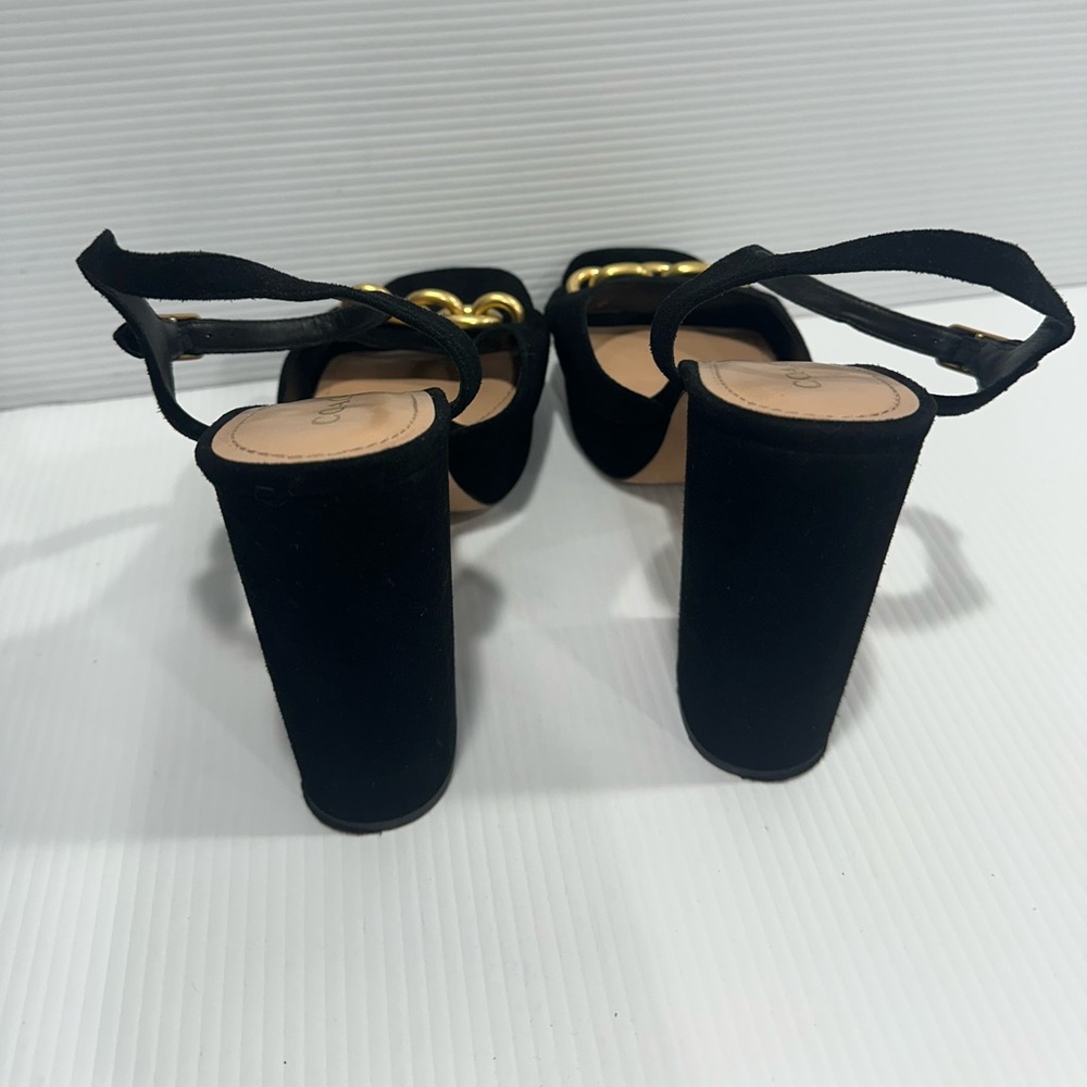 Coach Black Platform Heels with Gold Accent - Picture 7 of 10